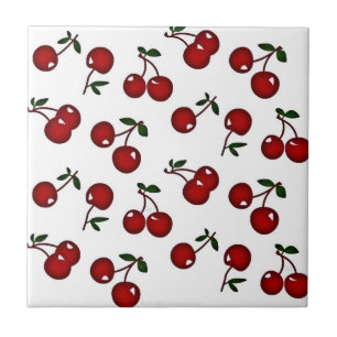 RAB Rockabilly Red Cherries on White Tile