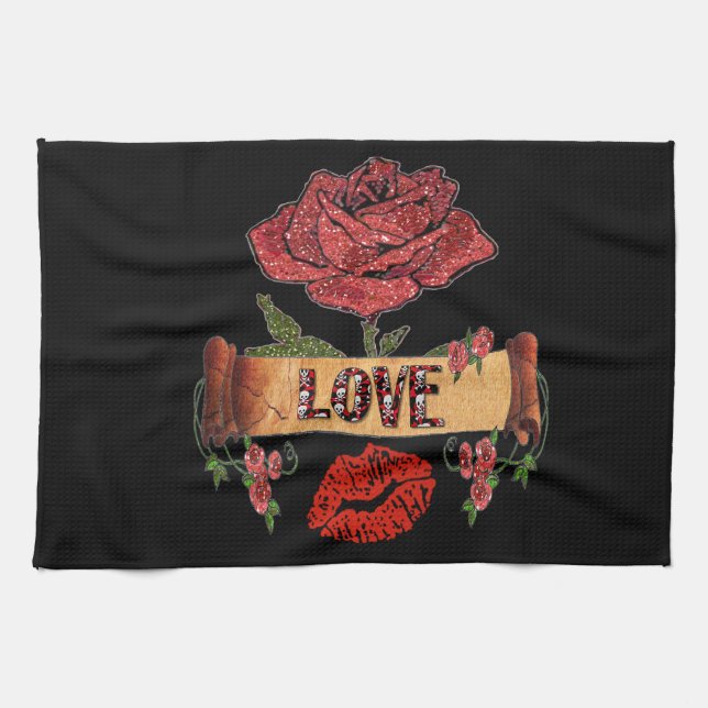 RAB Rockabilly Roses, Love & Lipstick Kitchen Towel (Horizontal)