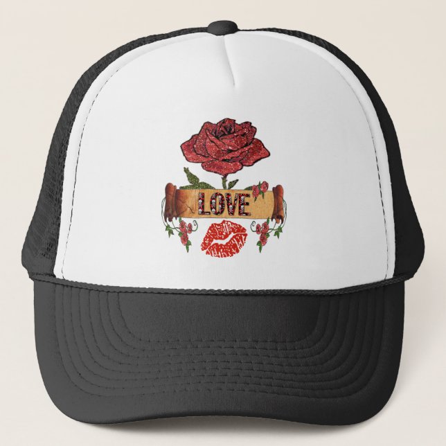 RAB Rockabilly Roses, Love & Lipstick Trucker Hat (Front)