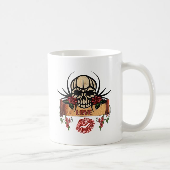 RAB Rockabilly Skull Roses Love Lipstick Coffee Mug (Right)