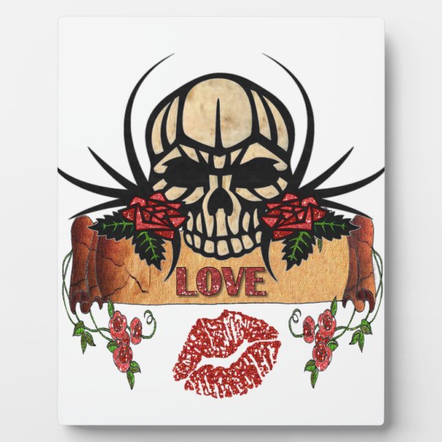 RAB Rockabilly Skull Roses Love Lipstick Plaque (Front)