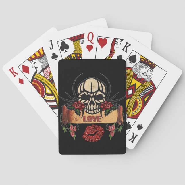 RAB Rockabilly Skull Roses Love Lipstick Playing Cards (Back)