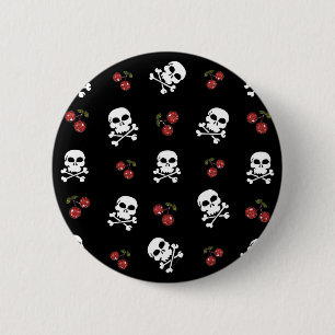 RAB Rockabilly Skulls and Cherries on Black 2 Inch Round Button