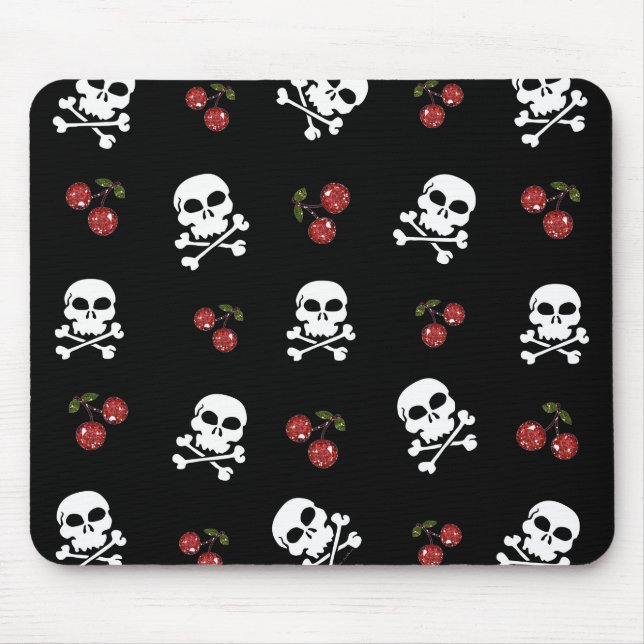 RAB Rockabilly Skulls and Cherries on Black Mouse Pad (Front)