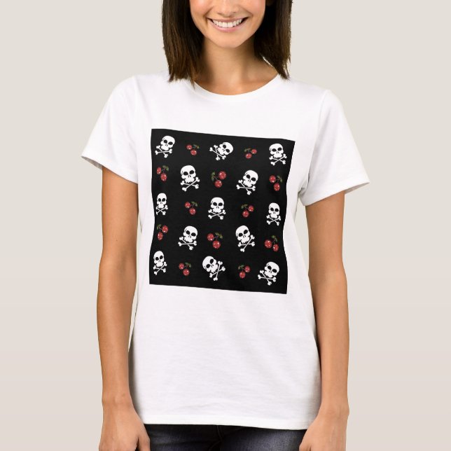 RAB Rockabilly Skulls and Cherries on Black T-Shirt (Front)