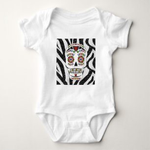 RAB Rockabilly Sugar Skull on Zebra Print Baby Bodysuit