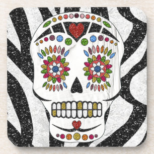 RAB Rockabilly Sugar Skull on Zebra Print Coaster
