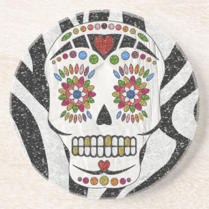 RAB Rockabilly Sugar Skull on Zebra Print Coaster