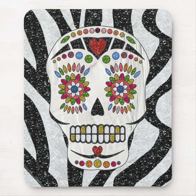 RAB Rockabilly Sugar Skull on Zebra Print Mouse Pad (Front)
