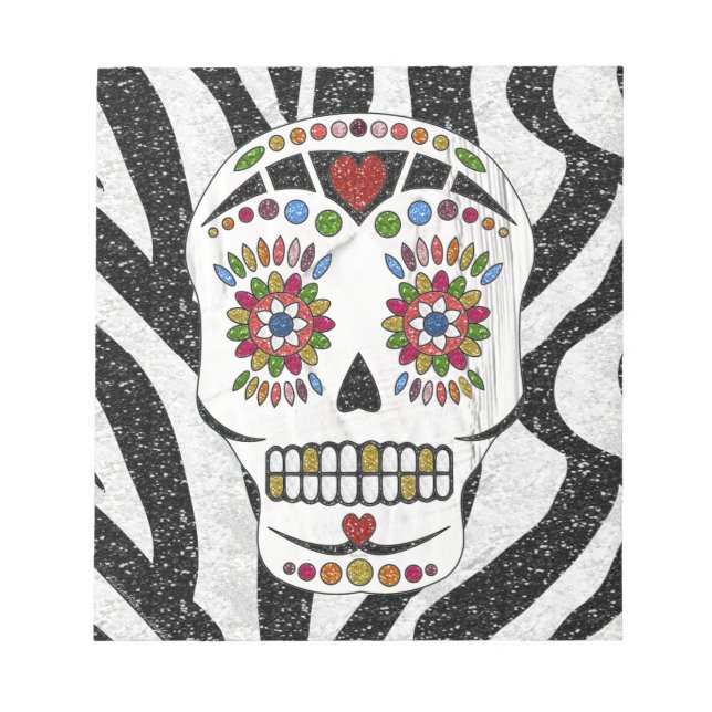 RAB Rockabilly Sugar Skull on Zebra Print Notepad (Front)