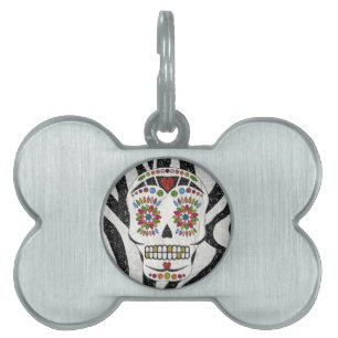 RAB Rockabilly Sugar Skull on Zebra Print Pet Tag