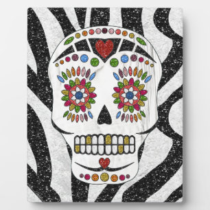 RAB Rockabilly Sugar Skull on Zebra Print Plaque