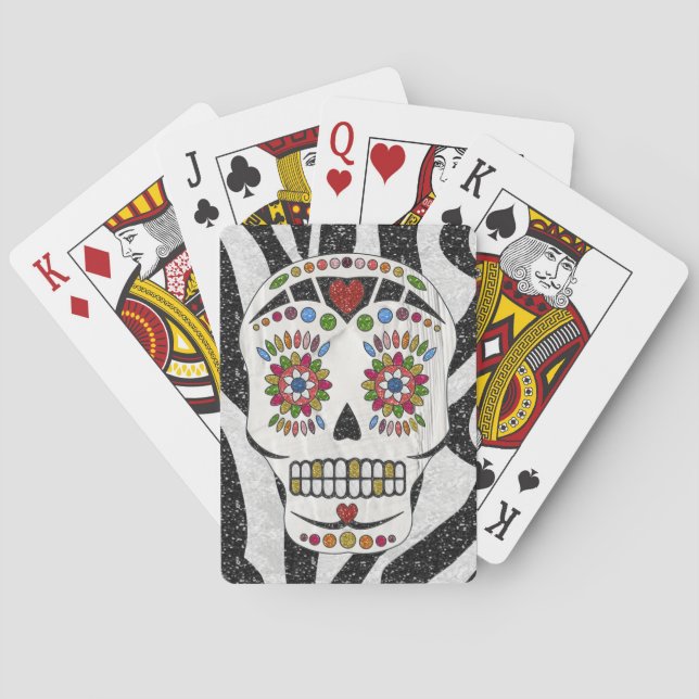 RAB Rockabilly Sugar Skull on Zebra Print Playing Cards (Back)