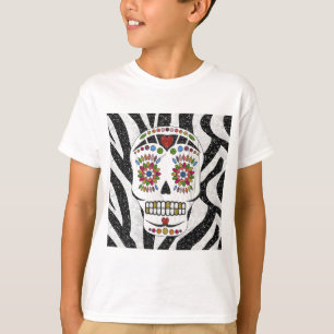 RAB Rockabilly Sugar Skull on Zebra Print T-Shirt