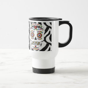 RAB Rockabilly Sugar Skull on Zebra Print Travel Mug