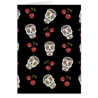 RAB Rockabilly Sugar Skulls Cerises Sur Fond Noir