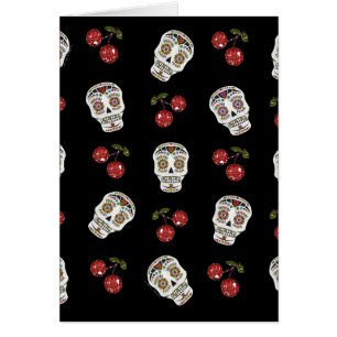 RAB Rockabilly Sugar Skulls Cherries On Black