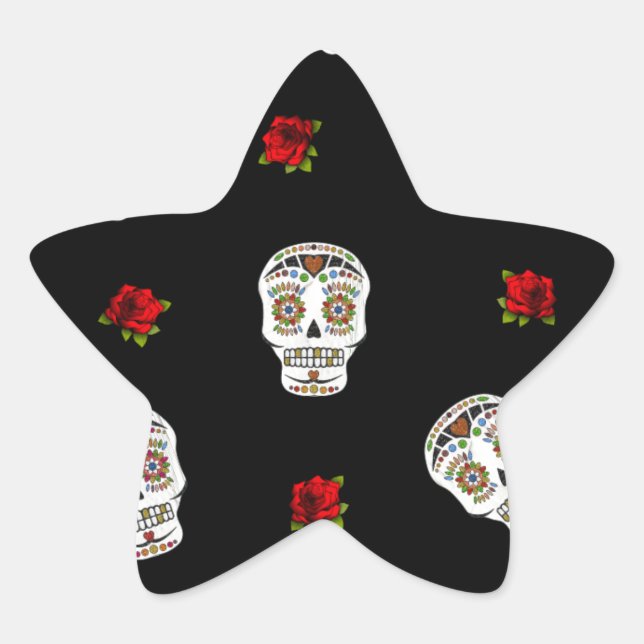 RAB Rockabilly Sugar Skulls Roses On Black Star Sticker (Front)