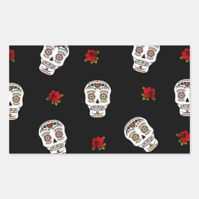 RAB Rockabilly Sugar Skulls Roses On Black Sticker (Front)