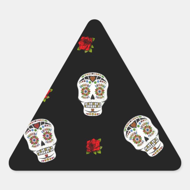 RAB Rockabilly Sugar Skulls Roses On Black Triangle Sticker (Front)