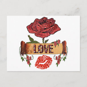 RAB Rockabilly Valentine Roses, Love & Lipstick Holiday Postcard