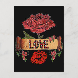 RAB Rockabilly Valentine Roses, Love & Lipstick Holiday Postcard