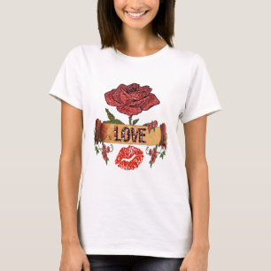 RAB Rockabilly Valentine Roses, Love & Lipstick T-Shirt