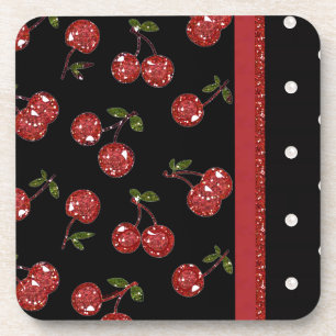 RAB Rockabilly Very Cherry Cherries Black Coaster