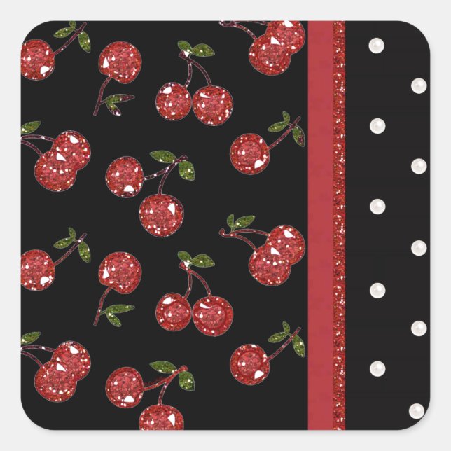 RAB Rockabilly Very Cherry Cherries Black Square Sticker (Front)