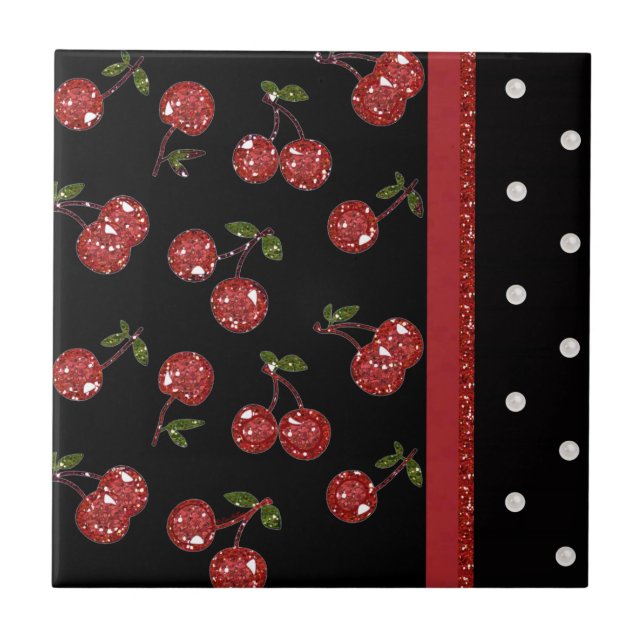 RAB Rockabilly Very Cherry Cherries Black Tile (Front)