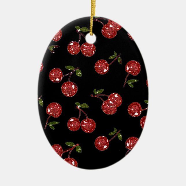 RAB Rockabilly Very Cherry Cherries On Black Ceramic Ornament (Front)