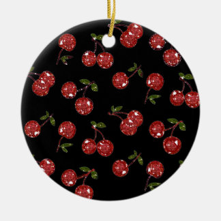 RAB Rockabilly Very Cherry Cherries On Black Ceramic Ornament