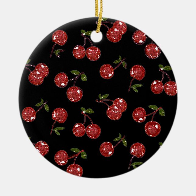 RAB Rockabilly Very Cherry Cherries On Black Ceramic Ornament (Front)