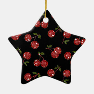 RAB Rockabilly Very Cherry Cherries On Black Ceramic Ornament