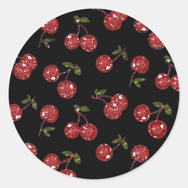 RAB Rockabilly Very Cherry Cherries On Black Classic Round Sticker (Front)