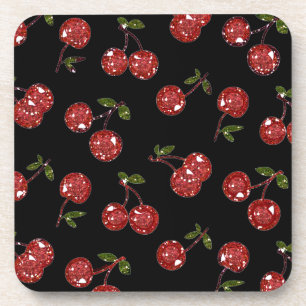 RAB Rockabilly Very Cherry Cherries On Black Coaster