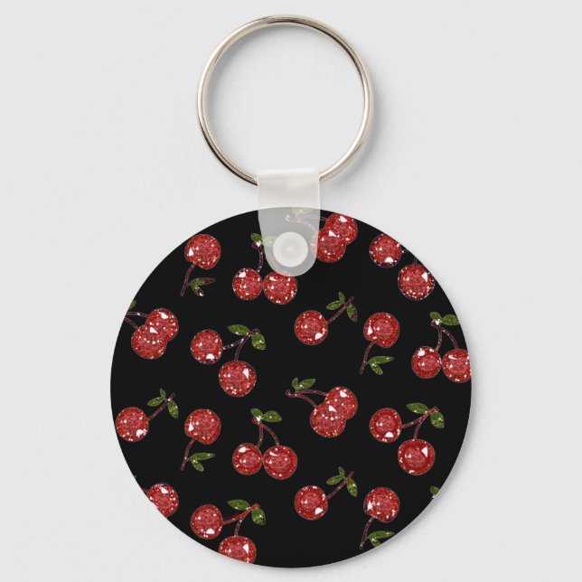 RAB Rockabilly Very Cherry Cherries On Black Keychain (Front)