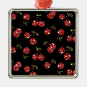 RAB Rockabilly Very Cherry Cherries On Black Metal Ornament