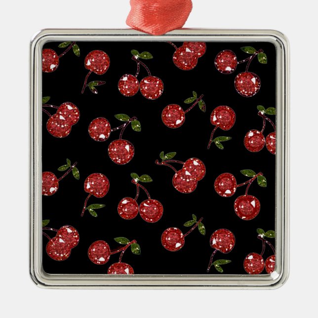 RAB Rockabilly Very Cherry Cherries On Black Metal Ornament (Front)