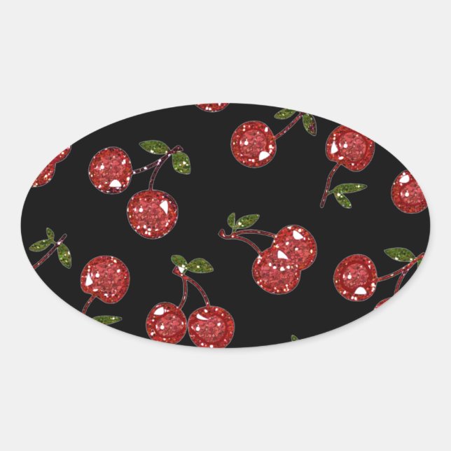 RAB Rockabilly Very Cherry Cherries On Black Oval Sticker (Front)