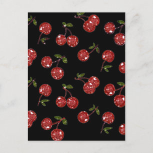 RAB Rockabilly Very Cherry Cherries On Black Postcard