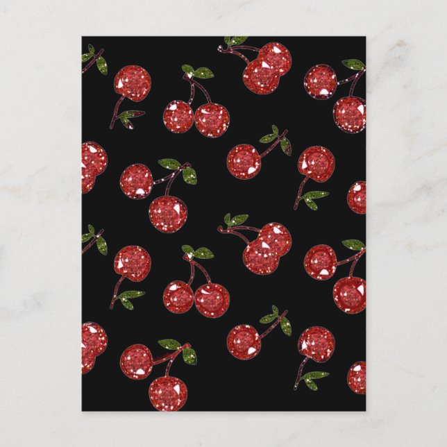 RAB Rockabilly Very Cherry Cherries On Black Postcard (Front)