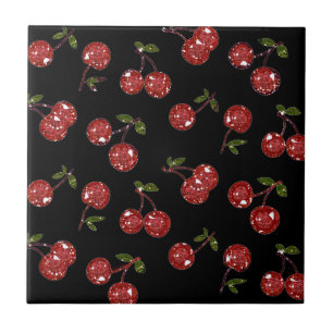 RAB Rockabilly Very Cherry Cherries On Black Tile