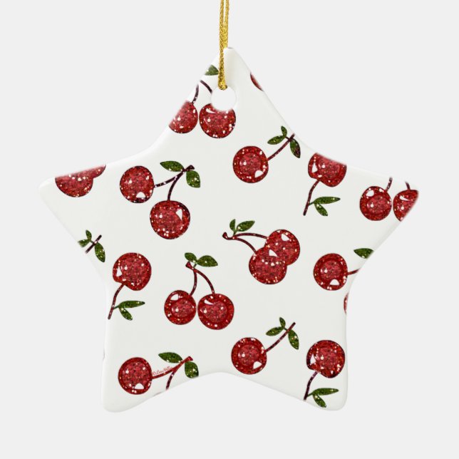 RAB Rockabilly Very Cherry Cherries On White Ceramic Ornament (Front)