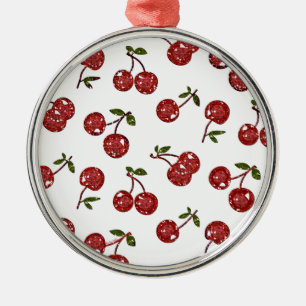 RAB Rockabilly Very Cherry Cherries On White Metal Ornament