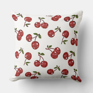 RAB Rockabilly Very Cherry Cherries On White Throw Pillow
