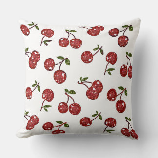 RAB Rockabilly Very Cherry Cherries On White Throw Pillow