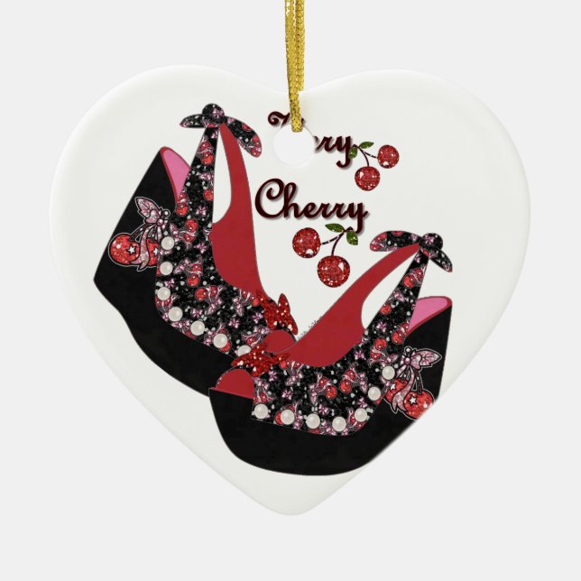 RAB Rockabilly Very Cherry Shoes Ceramic Ornament (Front)