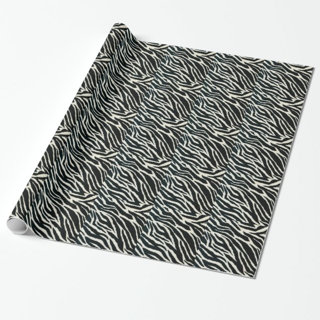 RAB Rockabilly Zebra Print Black & White Wrapping Paper (Unrolled)