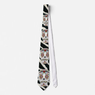 RAB Rockabilly Zebra Print Sugar Skulls Tie